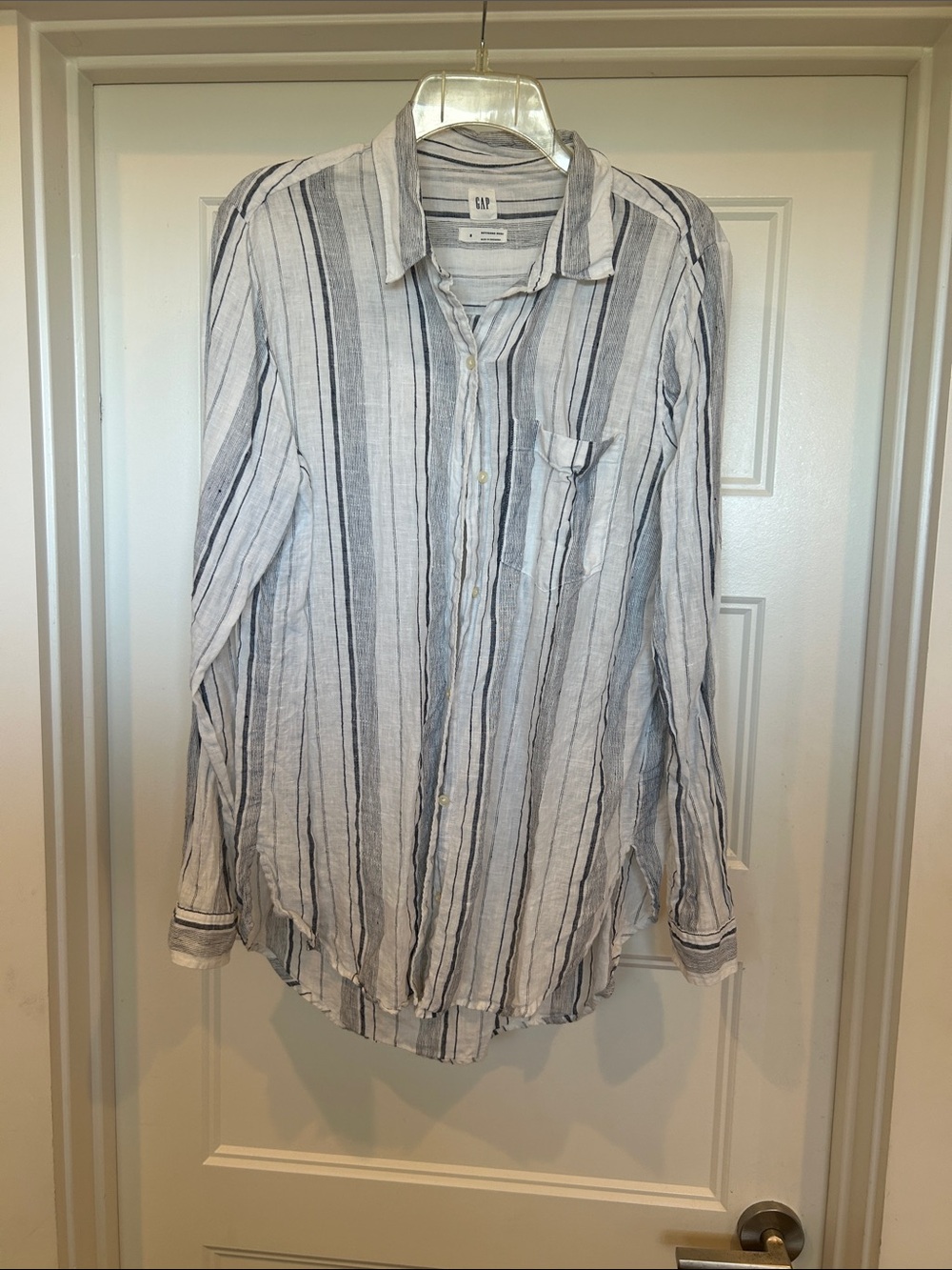 GAP Woman’s White and Light Blue Striped Button-Down Shirt